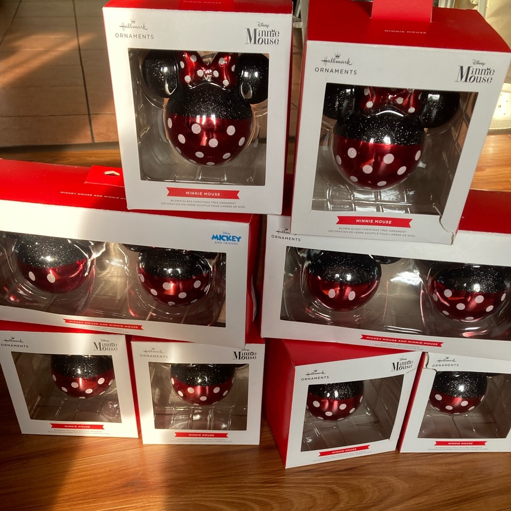 Hallmark Minnie and Mickey Ornaments.